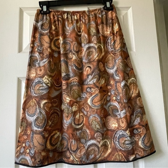 Vintage Satin Nightgown Skirt Vanity Fair Size L Brown Black Feathers - Picture 3 of 11